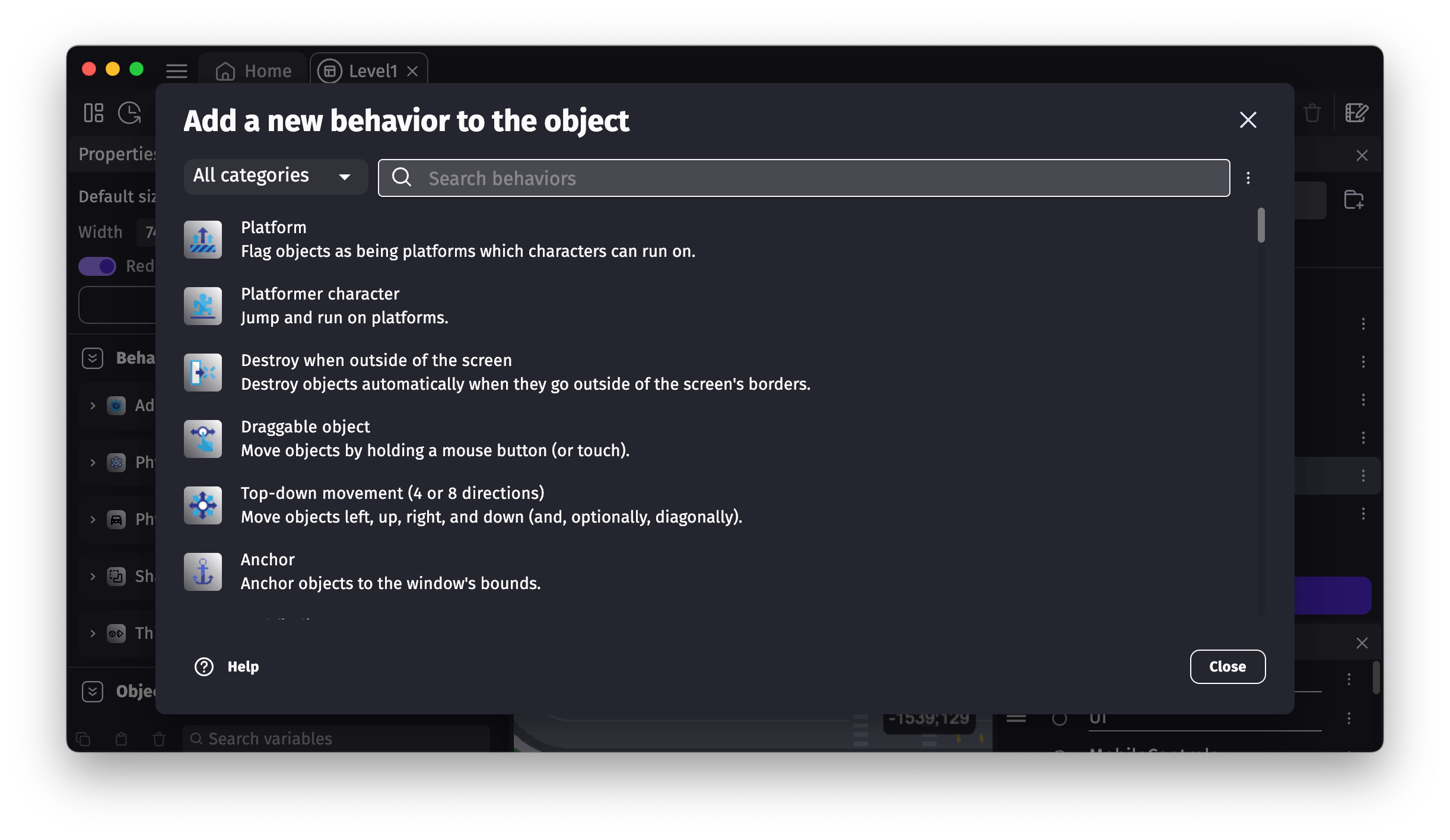 The list of behaviors